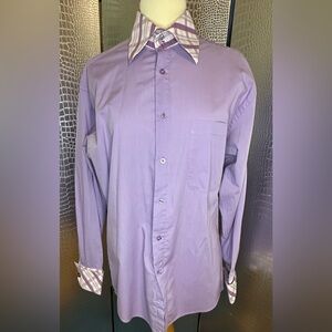 Domaini Platinum Men's Purple Dress Shirt with Plaid Accents